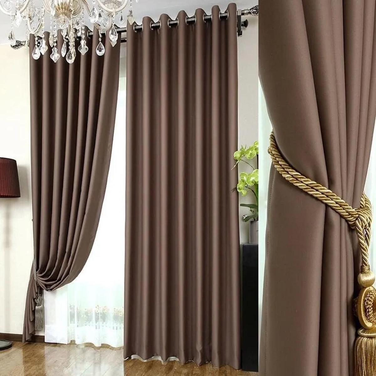 Rèm vải nâu hai lớp phòng ngủ