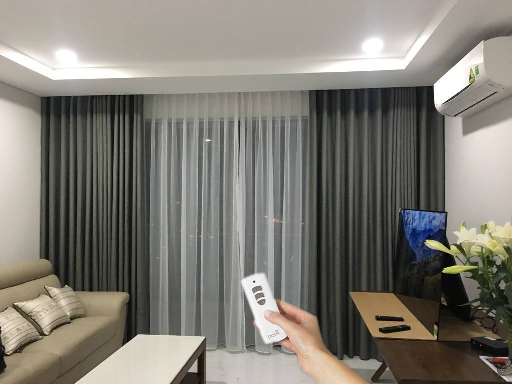 Rèm vải thô màu ghi phòng ngủ 1 Rèm vải thô màu ghi phòng ngủ
